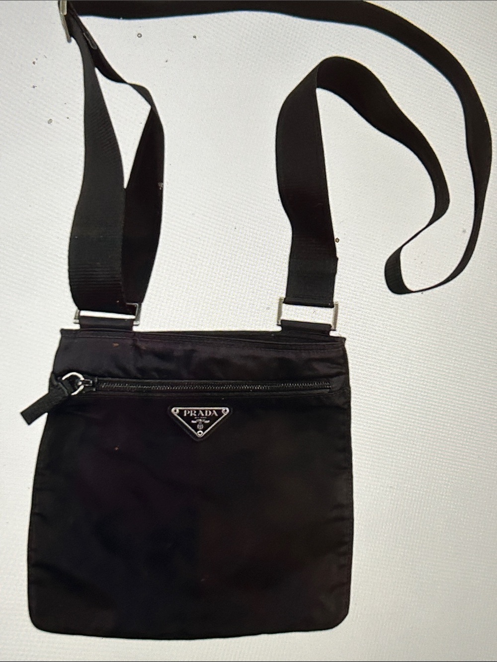 Prada Black Nylon Messenger Bag with Silver Triangle Logo